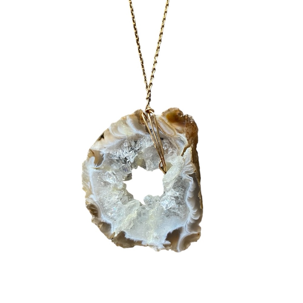 Geode Slice With Rose Quartz Charm Necklace - Picture 2 of 3